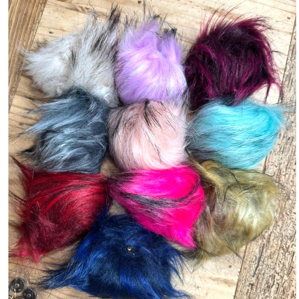 Furling Faux Fur Pom Poms 10 Piece Multi Color Snap On Knitting Crochet Crafts